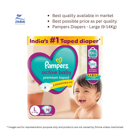 Pampers Active Baby Diapers - Large (9-14Kg) - 78 Pieces