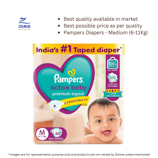 Pampers Active Baby Diapers - Medium (6-11Kg) - 62 Pieces