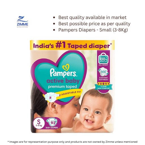 Pampers Active Baby Diapers - Small (3-8Kg) - 92 Pieces