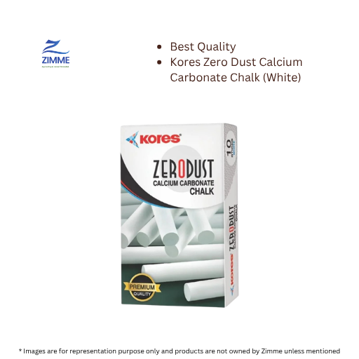 Kores Zero Dust Calcium Carbonate Chalk (White) - 10 Pcs