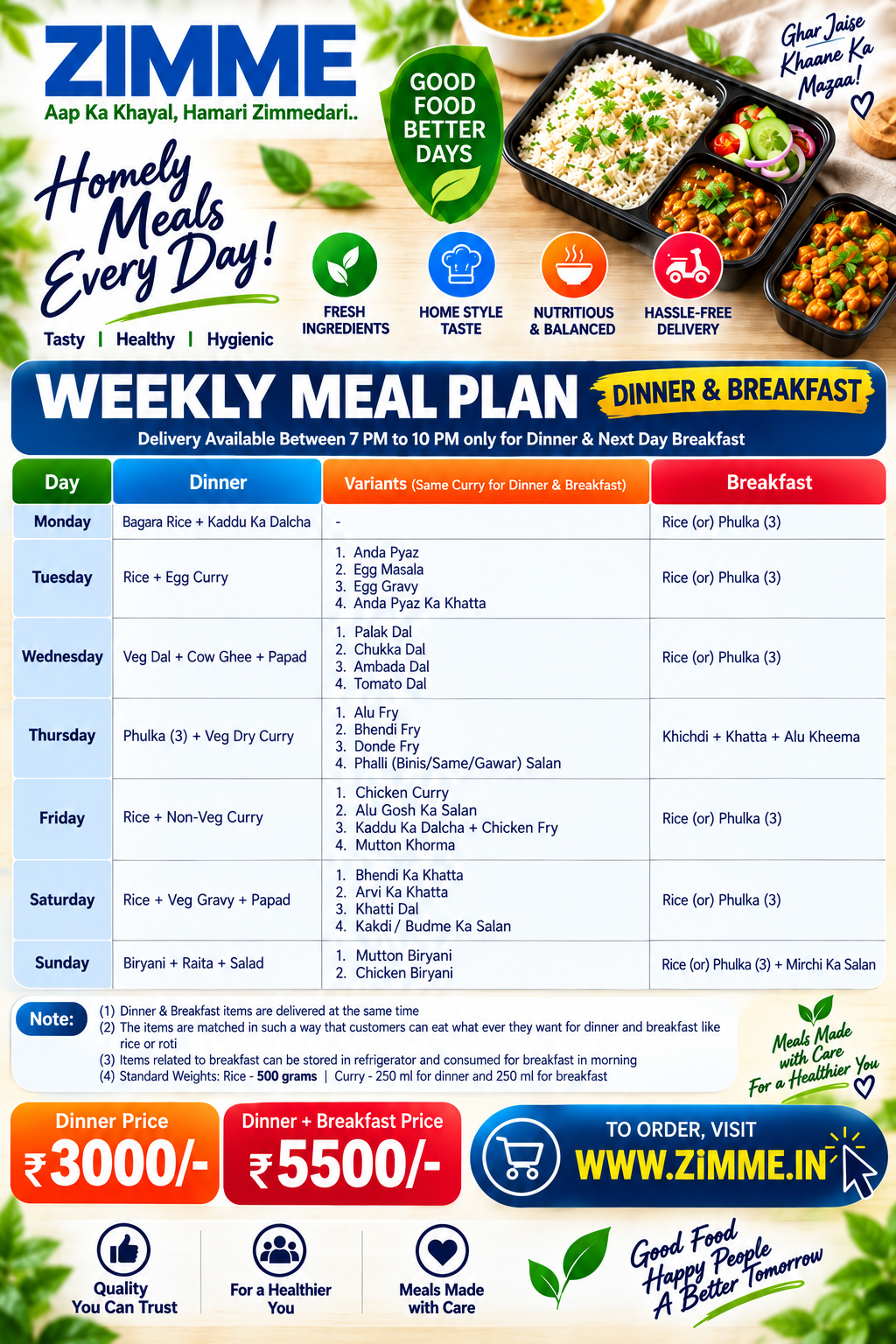 Daily Meals Plan (Monthly Subscription)